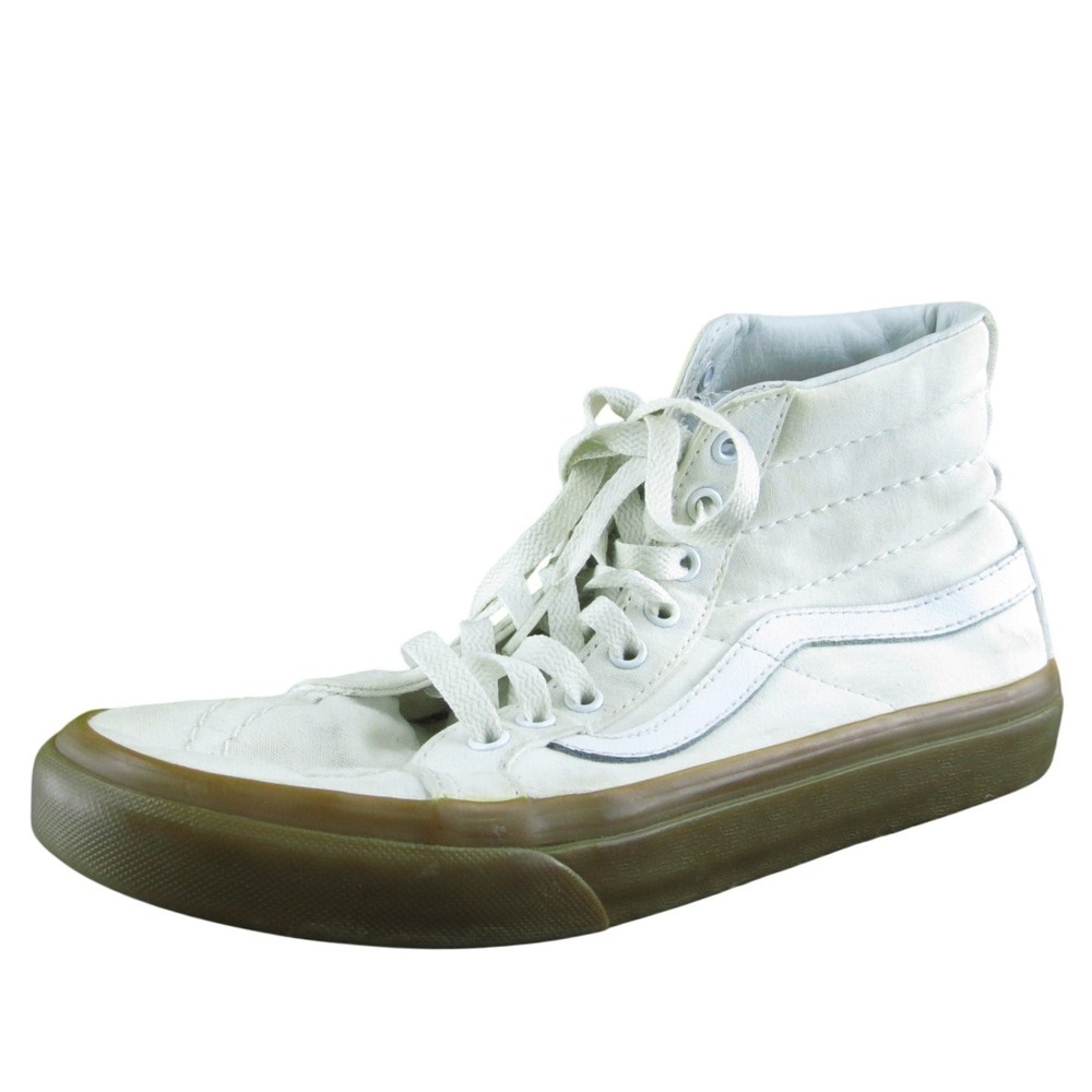 VANS Mid Skateboarding Men Sneaker Shoes Beige Fabric Lace Up Size 7 Medium
